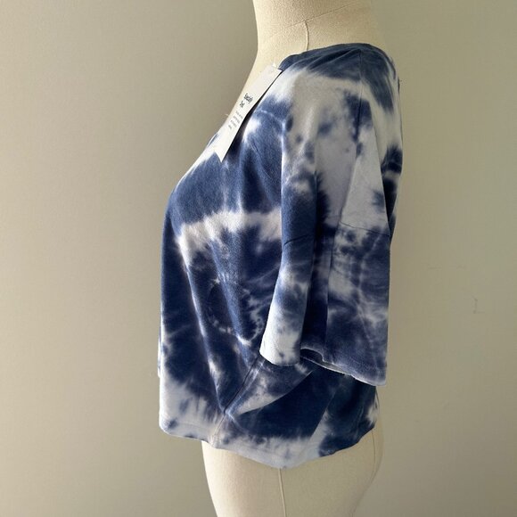 NWT Old Navy Small (Petite) Navy Blue Tie-Dye V-Neck Boxy Loose-Fit Crop Tee - Picture 4 of 14
